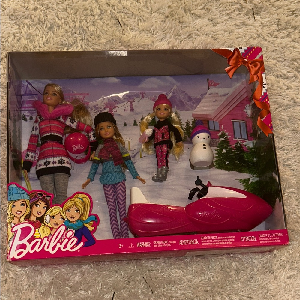 Barbie Winter Fun Set with Pink and Blue Outfits